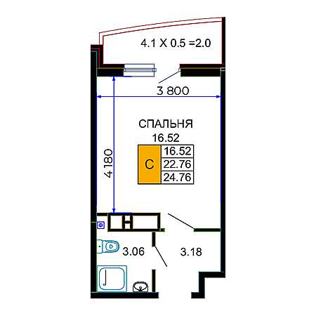 Студия 24.76м²