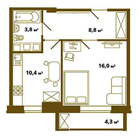 1 комнатная 40.3м²