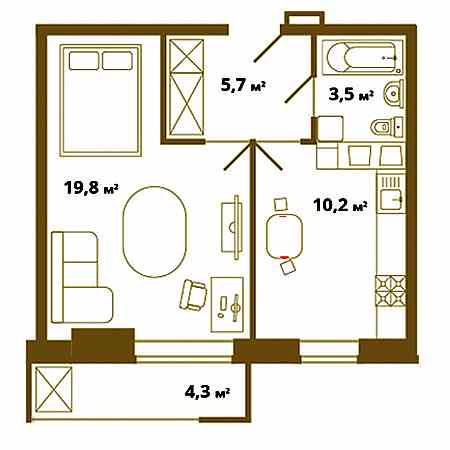 1 комнатная 40.5м²