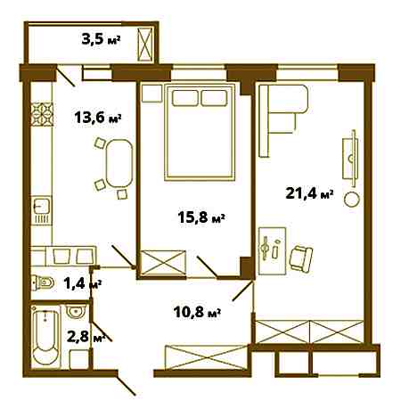 2 комнатная 66.9м²