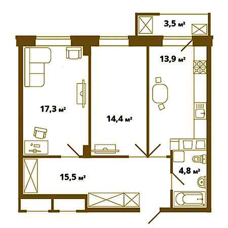 2 комнатная 67м²