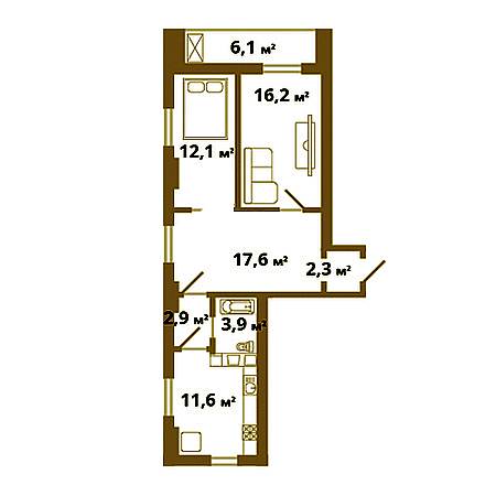 2 комнатная 69.7м²