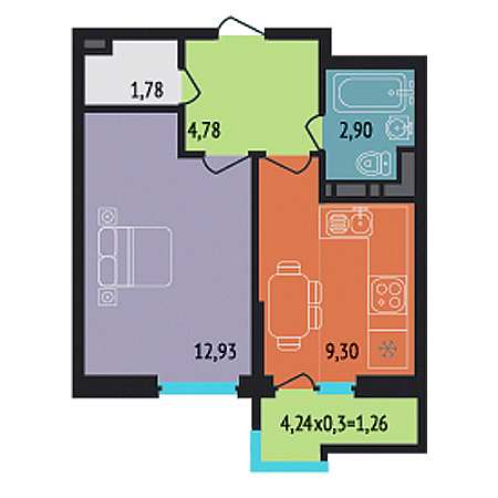 1 комнатная 32.95м²