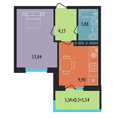 1 комнатная 33.31м²