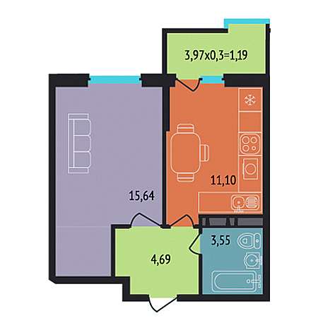 1 комнатная 36.17м²