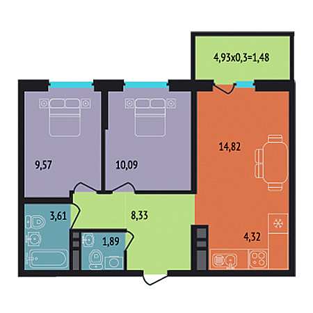 2 комнатная 54.11м²