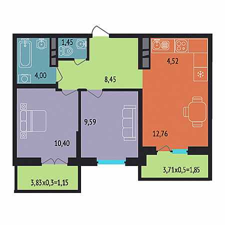 2 комнатная 54.17м²