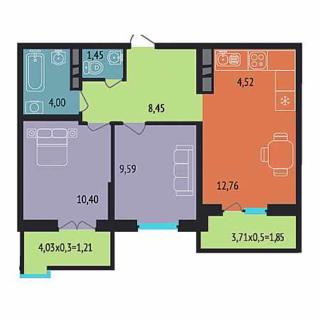 2 комнатная 54.23м²