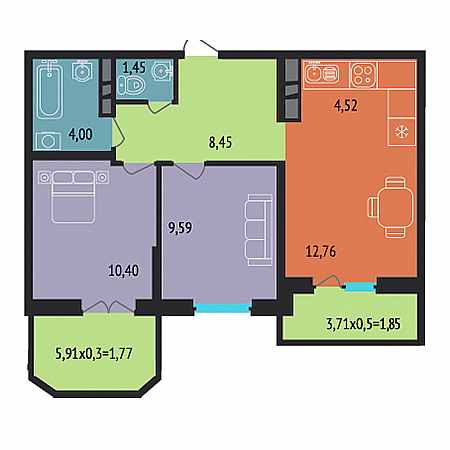 2 комнатная 54.79м²