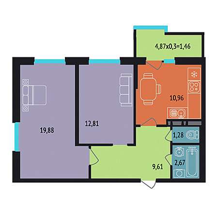 2 комнатная 58.67м²