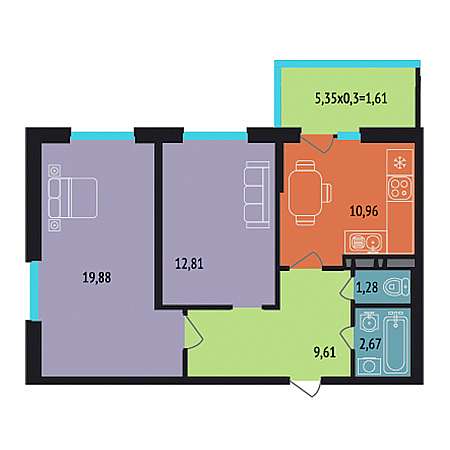 2 комнатная 58.82м²