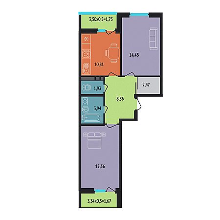 2 комнатная 61.27м²