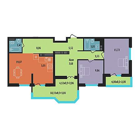 2 комнатная 85.06м²