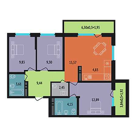 3 комнатная 75.94м²