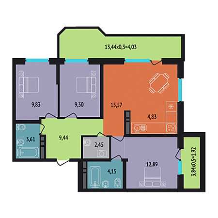 3 комнатная 78.35м²