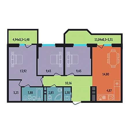 3 комнатная 78.74м²