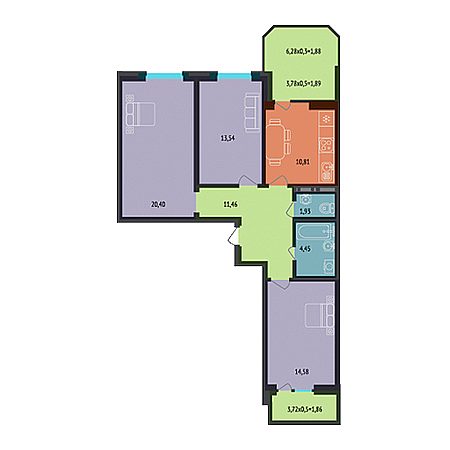 3 комнатная 82.8м²