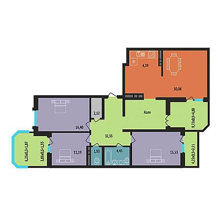 3 комнатная 121.4м²