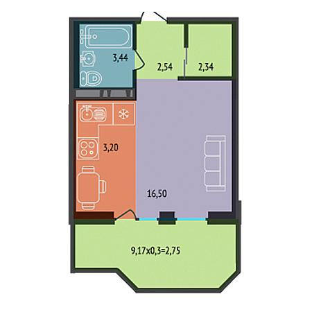 Студия 30.77м²