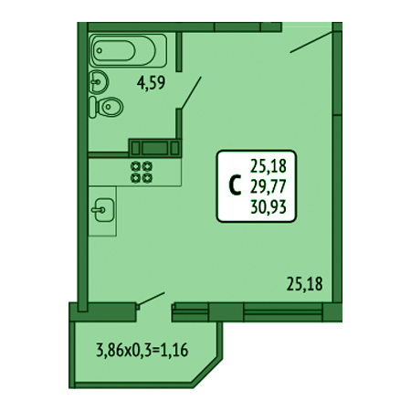 Студия 30.93м²