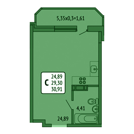 Студия 30.91м²