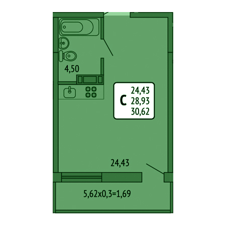 Студия 30.62м²