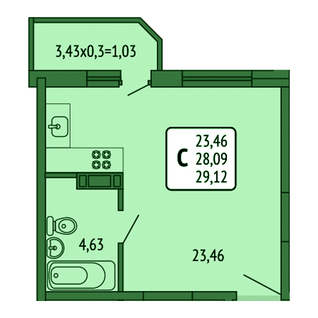 Студия 29.12м²