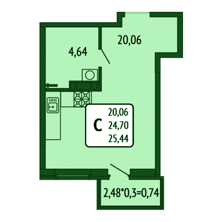 Студия 25.44м²