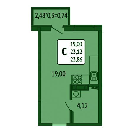 Студия 23.86м²