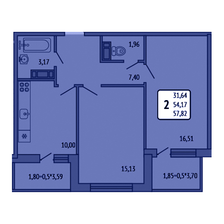 2 комнатная 57.82м²