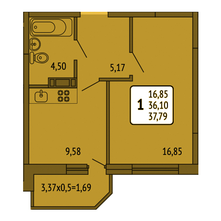 1 комнатная 37.79м²