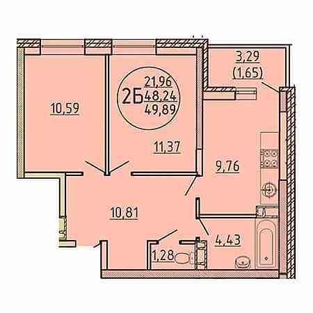 2 комнатная 49.89м²