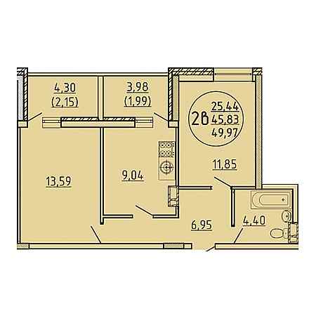 2 комнатная 49.97м²