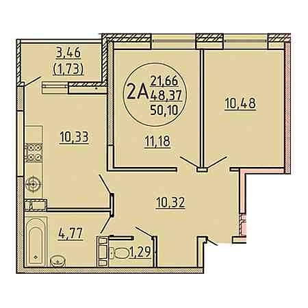 2 комнатная 50.1м²