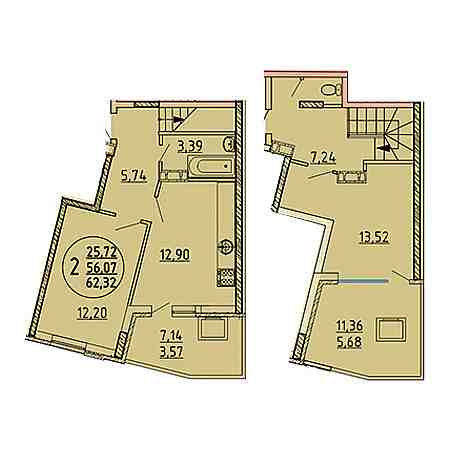 2 комнатная 62.32м²