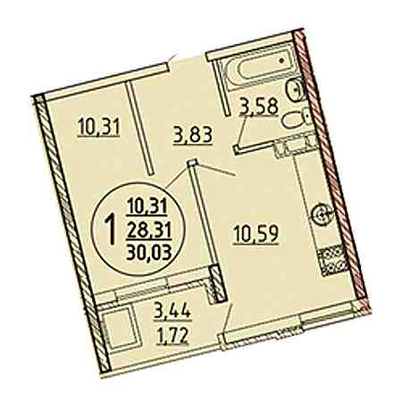 1 комнатная 30.03м²