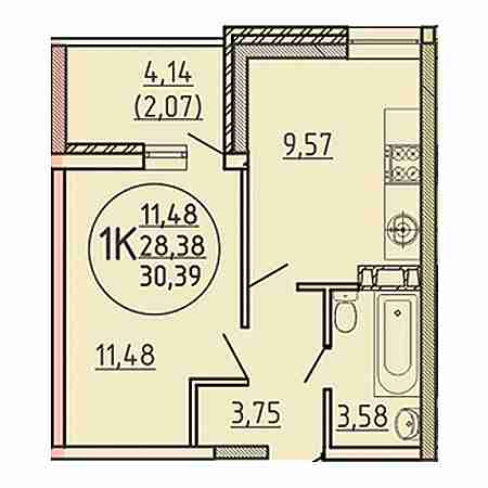 1 комнатная 30.39м²