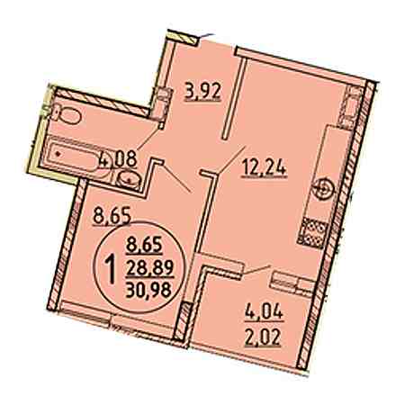 1 комнатная 30.98м²