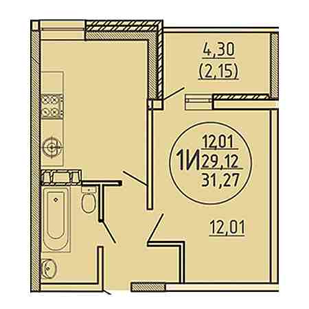 1 комнатная 31.27м²