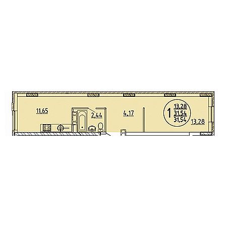 1 комнатная 31.54м²