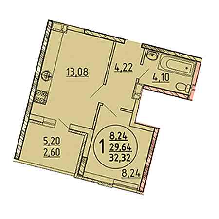 1 комнатная 32.32м²