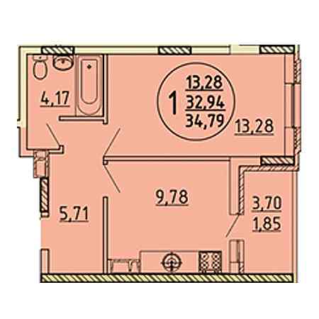 1 комнатная 34.79м²