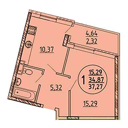 1 комнатная 37.27м²