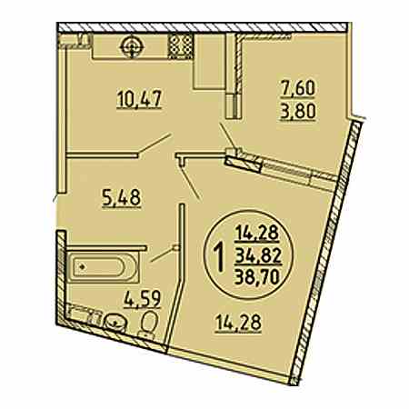 1 комнатная 38.7м²