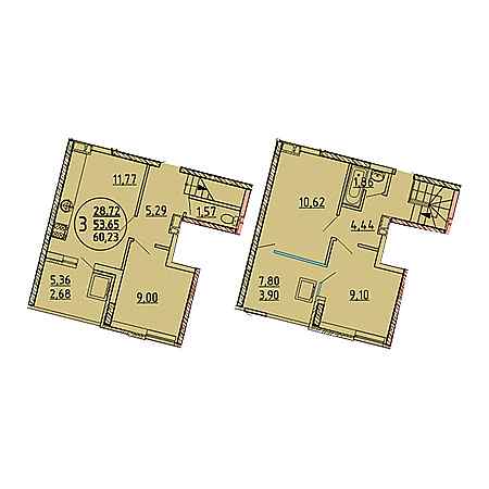 3 комнатная 60.23м²