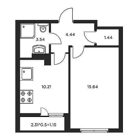 1 комнатная 36.43м²