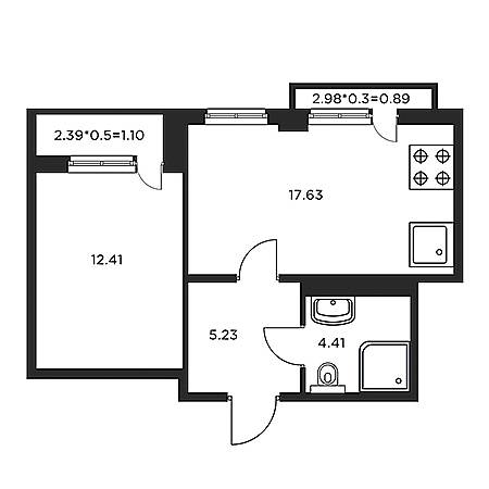 1 комнатная 41.77м²