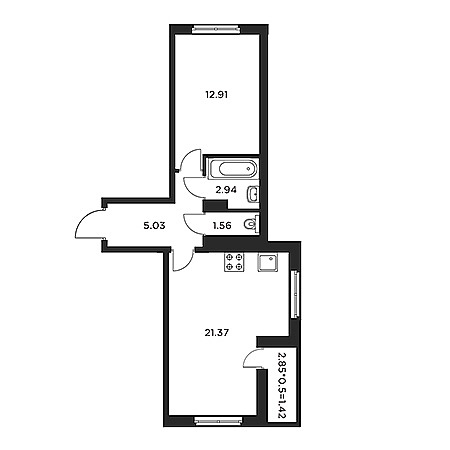 1 комнатная 45.23м²