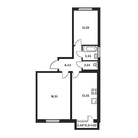 2 комнатная 54.59м²