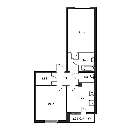 2 комнатная 56.94м²